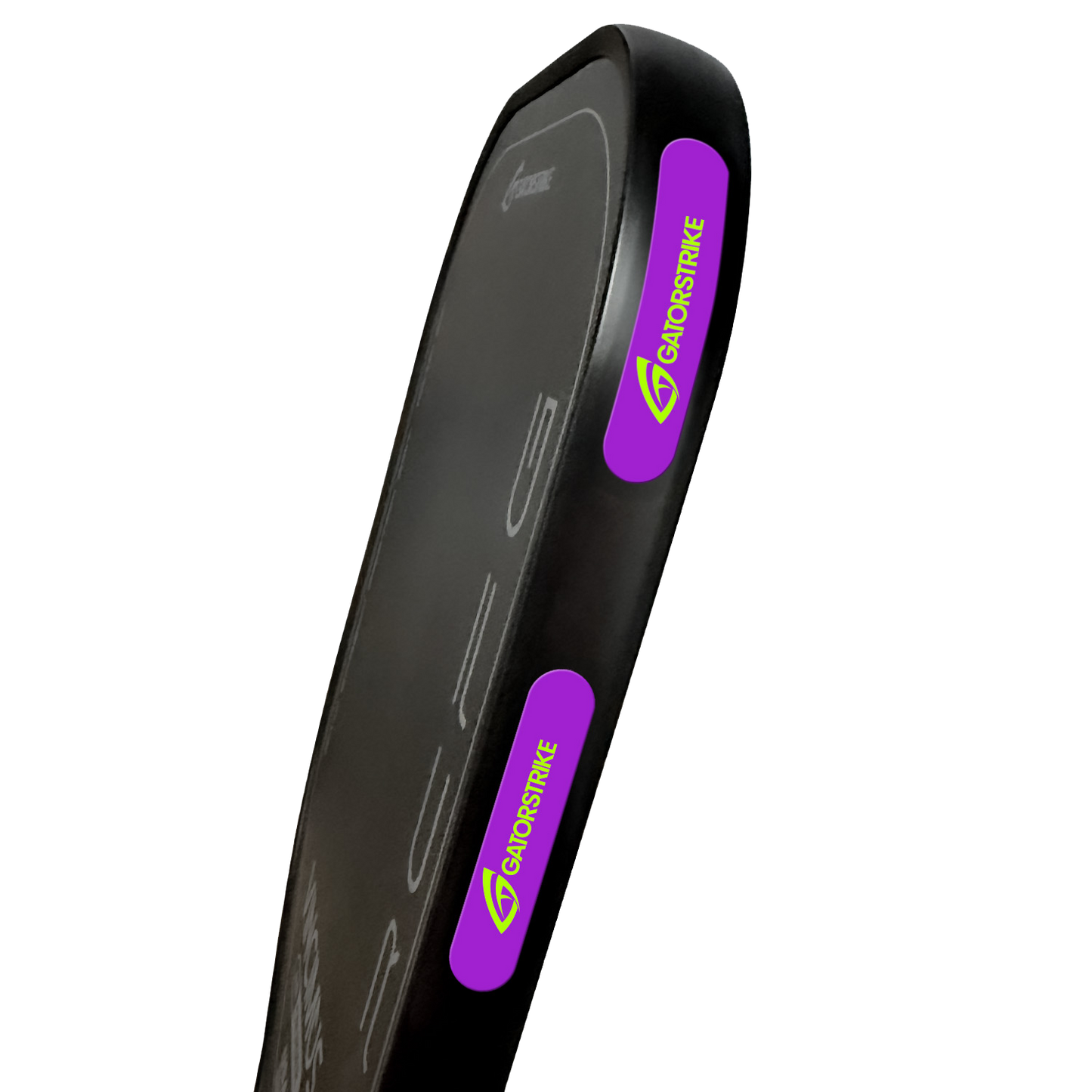 A close-up of a black rectangular Weight Tape 10 Pack - 50 Pack pickleball accessory with curved edges, displaying two purple and green GAMOSTRIKE logos on the sides, set against a plain white background.