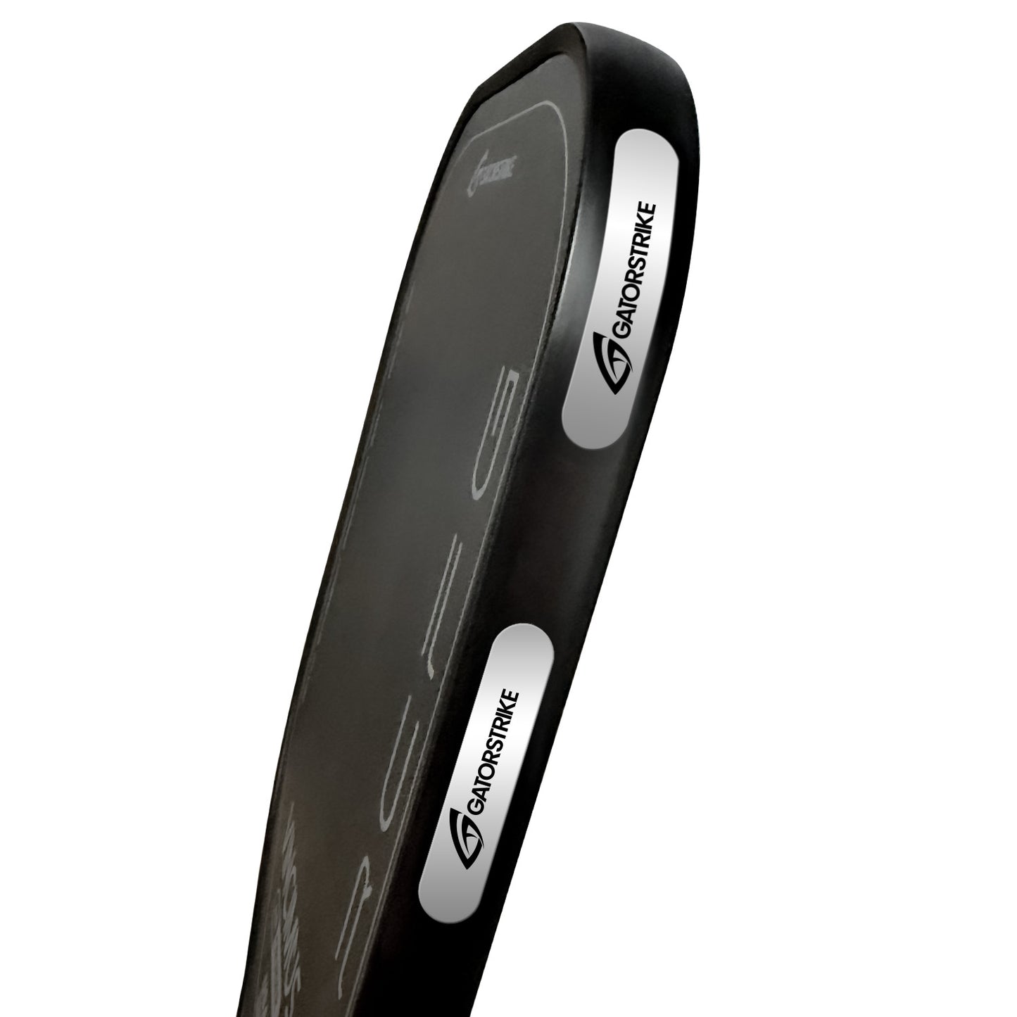 A close-up side view of the Weight Tape 10 Pack - 50 Pack, an essential pickleball accessory featuring sleek black strips with white logo panels for optimal paddle balance and performance.